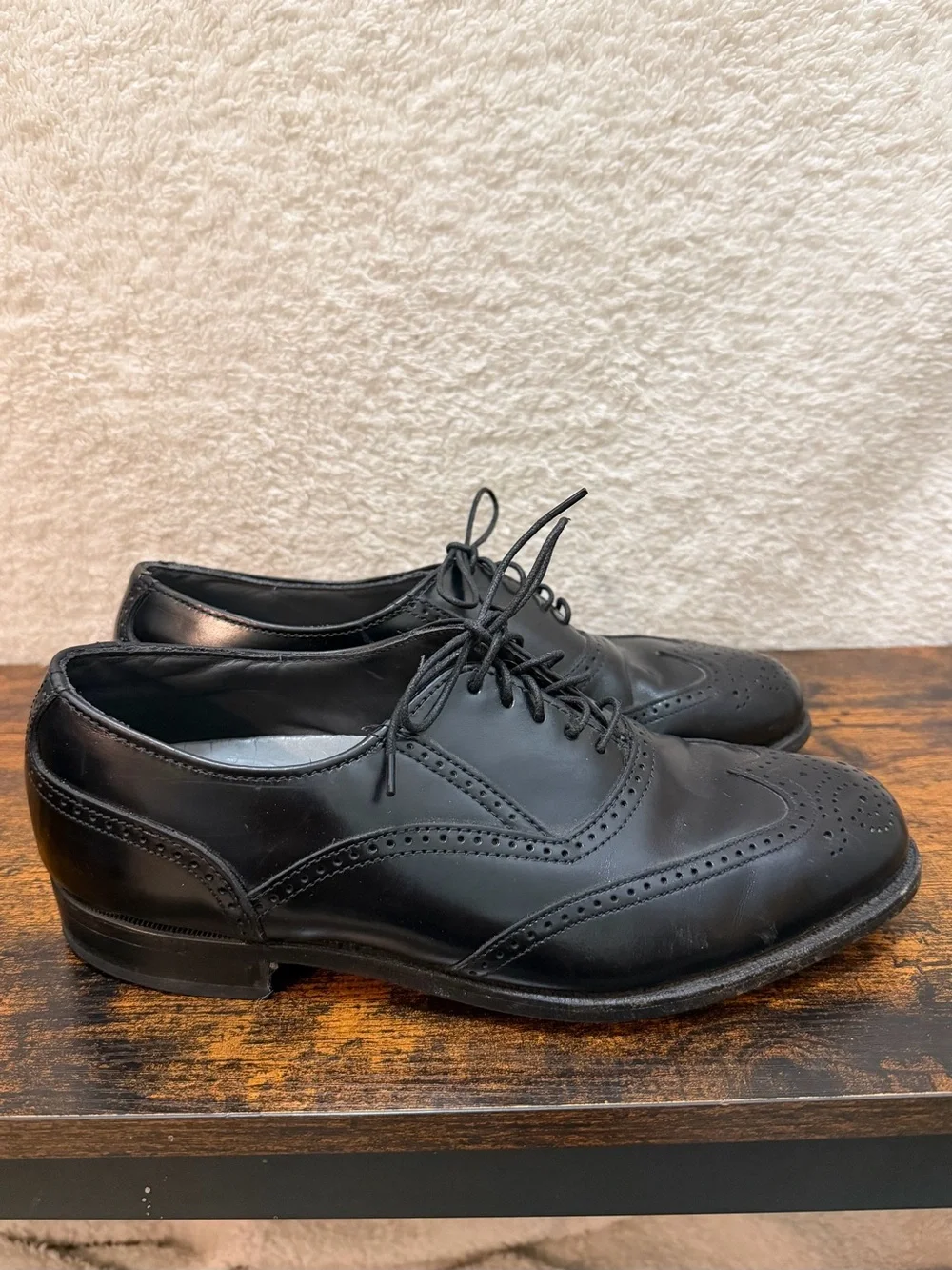 DEXTER Vintage Shoes Mens 8 2W Black Wingtip Oxford Brogue Blucher Classic USA